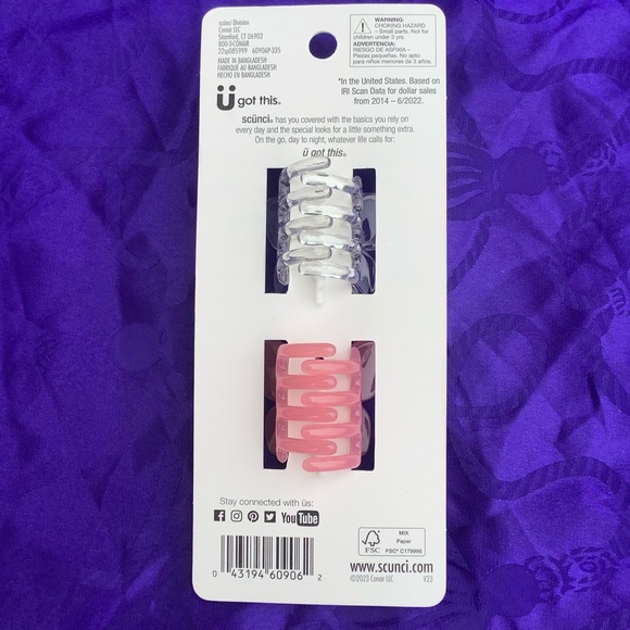 Scunci 2pc Butterfly Claw Hair Clips Transparent Pink and Clear - Picture 5 of 8